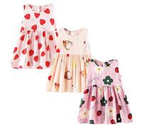 XM-Amigo Vestido de verano para bebé niña, sin mangas, con flores de fresa, vestido casual para niña de 6 meses a 10 años, rosa, 6-8 Años