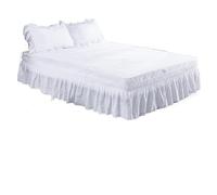 XMAIYIF Cubre Somier Falda de Cama Artesanal Bordada con Volantes Gruesos Extra Durabilidad Elegante for una estética reconfortante-15 Pulgadas de Profundidad(White,Queen 150x200x38cm)