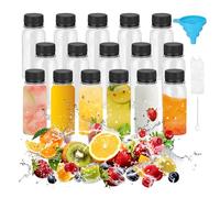 Xmart 16 piezas Botellitas Pequeñas para Rellenar Mini Botellas 60 ml Ginger Shot Bottle con Embudo y Cepillo Botes Plásticos Pequeños para Jugos Aceite Leche Especias y Mermelada