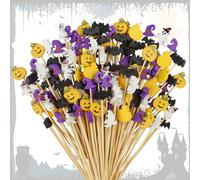 Xmart 200 Piezas Palillos Aperitivos Halloween Cóctel Brocheta Aperitivo Pinchos Cocktail con Sombrero Bruja Cabeza Calabaza MurciéLago y Decoraciones Fantasma para Temáticas Halloween Fiesta