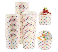 Xmart 50 piezas Cuencos de Papel para Sopa de Helado 240ml Copas de Cartón para Helado Tarrinas de Helados Redondo con Puntos de Colores para Postres Fríos y Calientes Pudín Yogur