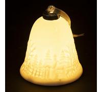 Xmas - Campana LED de cerámica Blanca, 10 cm de Altura, decoración de Pueblo navideño