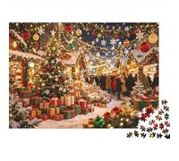 Xmas Market 1000 Piece Jigsaw Puzzle Recyclable Christmas Tree Puzzles para Elderly Family Gaming Time Props Relieve Senile Dementia Excelente Gift 70x50cm/1000pcs
