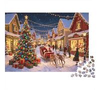 Xmas Village Puzzle para Adultoos 1000Pc Reciclable Santa Claus Senior Puzzles Imposiblemente Difícil y Desafiante Relieve Senile Dementia Actividad 70x50cm/1000pcs
