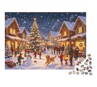 Xmas Village Puzzle para Adults 1000Pc Recyclable Paper Christmas Tree & Snowman Jigsaw Puzzle Parent Child Game Props Developing Boy & Girl‘s Intelligence Toy 52x38cm/1000pcs