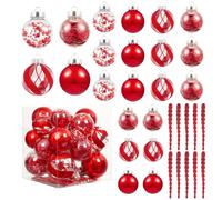 XmasExp Juego de Adornos de Bolas de Navidad de 32 Quilates - Decoraciones de Bolas de αrbol de Navidad irrompibles de plαstico Transparente Rojo
