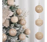 XmasExp Juego de Adornos de Bolas de Navidad para Granja, 70 mm, inastillables, rústicas, decoración Colgante para árbol de Navidad (12 Unidades, Beige y champán)