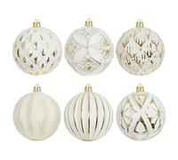 XmasExp Juego de Adornos de esferas de Navidad rústicas Vintage, Decoraciones de árbol de Navidad envejecidas, inastillables, Estilo Tradicional Antiguo, Adornos Colgantes de Navidad (Oro Blanco, 6