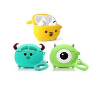 XMBYGY - Juego de 3 fundas para AirPods Pro de 2ª/1ª generación (2022/2019) con llavero, bonita funda protectora de silicona con diseño de dibujos animados para niños y niñas (WIN+MQ + Monster)