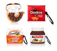 XMBYGY - Juego de 4 fundas para AirPods Pro de 2ª/1ª generación (2022/2019) con mosquetón, diseño de piel de caricatura, funda protectora de silicona para niños y niñas (DOR+GOD+Dounts+Nutella)
