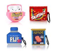 XMBYGY - Juego de 4 fundas para AirPods Pro de 2ª/1ª generación (2022/2019) con mosquetón, diseño de piel de caricatura, funda protectora de silicona para niños y niñas (esquí, Fiji, SPAM y Bubba)