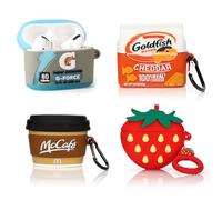 XMBYGY - Juego de 4 fundas para AirPods Pro de 2ª/1ª generación (2022/2019) con mosquetón, diseño de piel de caricatura, fundas protectoras para niños y niñas (G+Dios+Mcoffee+3Dfresa)