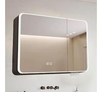XMDEUR - Armario de pared de baño de aleación de aluminio con espejo HD y luces LED, moderno botiquín inteligente iluminado con desempañador, espejo de tocador de baño con almacenamiento, estante de