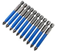 XMHF Juego de 10 puntas de destornillador cortas PH2 antideslizantes Phillips con ranura cruzada de 1/4 pulgadas, vástago hexagonal de 65 mm de longitud, acero S2 con punta magnética para