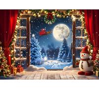 XMJJKUF Telón de fondo de Navidad de 20 x 10 pies de invierno, luna llena, nieve, pinos, bosque, Papá Noel, muñeco de nieve, árbol de Navidad, decoración de fiesta, accesorios para cabina de fotos