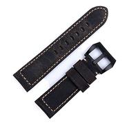XMKT Accesorios de correa de reloj hechos a mano, correa de reloj Retro Vintage de cuero de Caballo Loco genuino de 24mm para correa Panerai, hebilla Tang(BLACK WHITE,22mm)