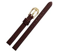 XMKT Banda de reloj de cuero de vaca impresa en lagarto para un reemplazo de damas Mira la correa blanca roja ultra delgada 6 8 10 12 14 16 mm Entrega gratuita(Brown gold buckle,10mm)