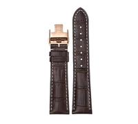 XMKT Correa con hebilla de mariposa de cuero genuino de 14mm, 19mm, 20mm y 21mm, adecuada para correas de repuesto de la serie Longines Master Gorgeous(Brown Rose Gold Butt,14mm)