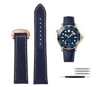 XMKT Correa de cuero de nailon de alta densidad para Omega New Seamaster 300 Super Master AT150, correa de tela de cuero AQUA TERRA para hombre, 19mm, 20mm(Blue yellow RG,20mm)