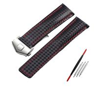 XMKT Correa de cuero genuino con patrón de fibra de carbono, 20mm, 22m, para reloj tag he-uer F1, pulsera de reloj de cuero(Black red silver,22mm)