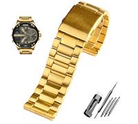 XMKT Correa de reloj de acero inoxidable para hombre, pulsera de metal sólido de 22mm, 24mm, 26mm y 28mm para relojes diésel DZ7333 DZ4344(Golden,28mm)
