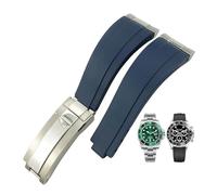 XMKT Correa de reloj de caucho de grano con cabeza de acero adecuada para correa de submarinista Rolex SUB GMT ditongna correa de reloj de 20mm(Blue,SilverBuckle-end)