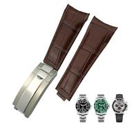 XMKT Correa de reloj de cuero con extremo de arco de 20mm, adecuada para Rolex Submariner GMT, grano de bambú, verde, azul, marrón, pulseras de correa de reloj de cuero de vaca(20mm Brown,S)