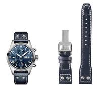 XMKT Correa de reloj de cuero genuino de 21mm y 22mm para IWC, gran piloto, lanzallamas, marca del Principito, pulsera con clavos de sauce(Blue silver buckle,22mm)