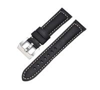 XMKT Correa de reloj de cuero genuino para Panerai, correa de cuero de vaca Crazy Horse, pulsera para hombre, correa de reloj lisa de 20mm, 22mm, 24mm y 26mm(Black-Silver,22mm)