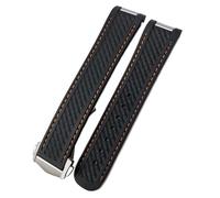 XMKT Correa de reloj de goma curvada de 19mm, 20mm y 21mm apta para pulseras de buceo Omega AT150 Seamaster 300 AQUA TERRA, correa de reloj de silicona negra y azul(Blk org triangular,Black buckle)