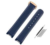 XMKT Correa de reloj de silicona de goma de 20 mm y 21 mm para Omega Seamaster 300 AT150 Aqua Terra Ultra Light 8900 Hebilla de acero Pulseras de correa de reloj azul(Blue-rose gold,21mm)
