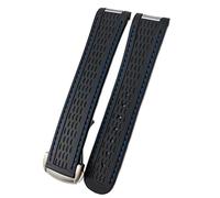 XMKT Correa de reloj de silicona de goma de 20mm para obtener un ajuste para Omega Seamaster 300 AT150 Pulseras de banda de hebilla de acero Aqua Terra Ultra Light 8900(Blue 2 Round)