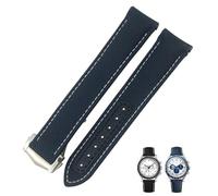 XMKT Correa De reloj De tela De nailon De 20mm y 21mm compatible con Omega AT150 Seamaster 300 Planet Ocean De Ville Speedmaster correa De reloj con extremo curvado(Blue white silver)