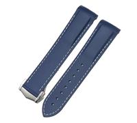 XMKT Correas de reloj de goma de silicona de 20mm y 22mm para Omega Seamaster Planet Ocean, correa impermeable para reloj Speedmaster Moon(Blue white,20mm Black buckle)