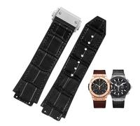 XMKT Nueva correa de reloj negra marrón de goma de cuero de vaca auténtico 26 * 19mm, para Hublot BIG BANG correa de reloj hebilla inoxidable(Black Silver)