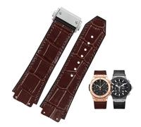 XMKT Nueva correa de reloj negra marrón de goma de cuero de vaca auténtico 26 * 19mm, para Hublot BIG BANG correa de reloj hebilla inoxidable(Brown Silver)