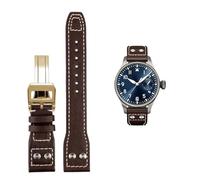 XMKT Para IWC PILOT Mark correa de piel de vaca 21mm 22mm 20mm correa de reloj de cuero genuino remaches de grano de bambú marrón oscuro negro accesorios de correa de reloj(A Brown golden,20mm)