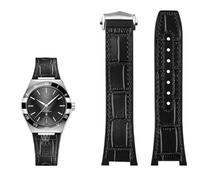 XMKT Pulsera con base de silicona de cuero genuino para la serie Omega constellation Perfect Observatory 131.13 correa de reloj serie Manhattan(Black silver)