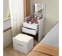 XMLYSMYS Pequeño Tocador de Maquillaje con Espejo y Luces, Mesa Tocador 3 en 1 con Cajones y Taburete, Tocador Compacto para Dormitorio, Sala de Estar(White,60cm/24in)