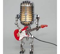 Xmpmrb Lámpara de robot de guitarra con micrófono vintage, regalos de música para hombres, para amantes de la música, luz vintage, decoración del hogar, mesita de noche, lámpara de escritorio para