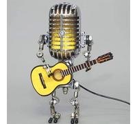 Xmpmrb Lámpara de robot de guitarra con micrófono vintage, regalos de música para hombres, para amantes de la música, luz vintage, decoración del hogar, mesita de noche, lámpara de escritorio para