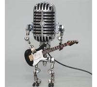 Xmpmrb Lámpara de robot de guitarra con micrófono vintage, regalos de música para hombres, para amantes de la música, luz vintage, decoración del hogar, mesita de noche, lámpara de escritorio para