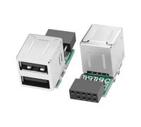 XMSJSIY Adaptador de placa base USB 2.0 de 9 pines tipo A de 9 pines hembra a 2 puertos USB 2.0 adaptador de cabecera interna para transmisión de datos tipo vertical, 2 unidades