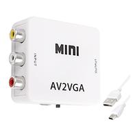 XMSJSIY Adaptador de vídeo RCA a VGA, convertidor de audio AV RCA, compuesto AV a VGA + adaptador de reproducción de video de TV de 3,5 mm, 1080p con cable de alimentación USB, proyector de DVD