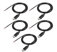 XMSJSIY Cable de cola de cerdo tipo C USB extensión del cable de alimentación 22awg 5v 3a usb - C al conector abierto de 2 Pines desnudo para DIY - 1M / 3.2ft 5pcs (cabeza macho tipo c)