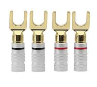 XMSJSIY Conector de enchufe de horquilla, Enchufe de horquilla para cable de altavoz, Conector Y Spade Plug,Audio Connector for Speakers (4 Units, 45 Degrees, 2 Units, Color Black and 2 Reds)