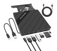 XMSJSIY Unidad de CD/DVD externa para ordenador portátil USB 3.0 tipo C portátil CD/DVD ROM +/-RW grabadora de disco duplicator con USB 3.0/tipo-C/SD/TF tarjetas puertos 8 en 1 para ordenador de