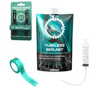 XMTBSTYLE Kit Tubeless MTB con Líquido antipinchazos 800ml + Jeringuilla de Precisión + Válvulas Presta + Cinta Fondo de Llanta 25 mm-10m | Conversión Tubeless Bicicleta Montaña, Gravel y Carretera