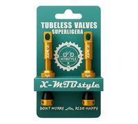 XMTBSTYLE Válvulas Tubeless Presta 44 mm - Pack de 2 para MTB, Carretera, Gravel y E-Bike - Aluminio CNC con Núcleo Extraíble Ovus, Color Dorado
