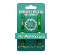 XMTBSTYLE Válvulas Tubeless Presta 44 mm - Pack de 2 para MTB, Carretera, Gravel y E-Bike - Aluminio CNC con Núcleo Extraíble Ovus, Color Verde